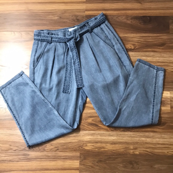 Greylin Pants - Greylin High Waisted Tie Belt Tencel Blue Pants M